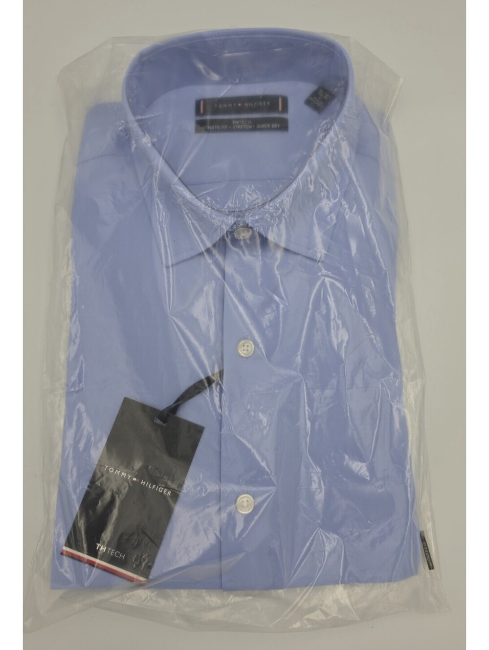 Tommy Hilfiger Mens THFlex Athletic Fit Stretch Dress Shirt Blue 16-16.5 L 34-35